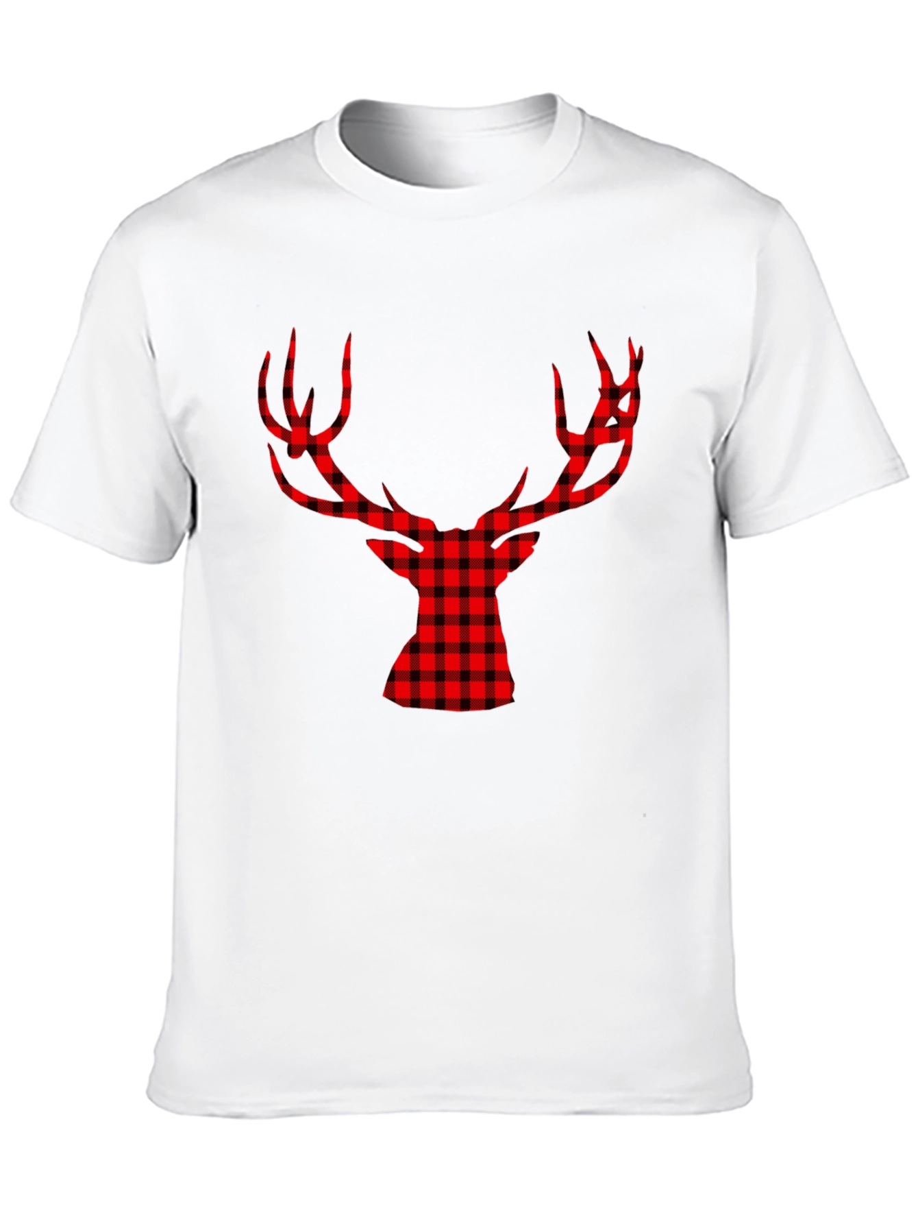 Red Plaid Deer Graphic Black T-Shirt