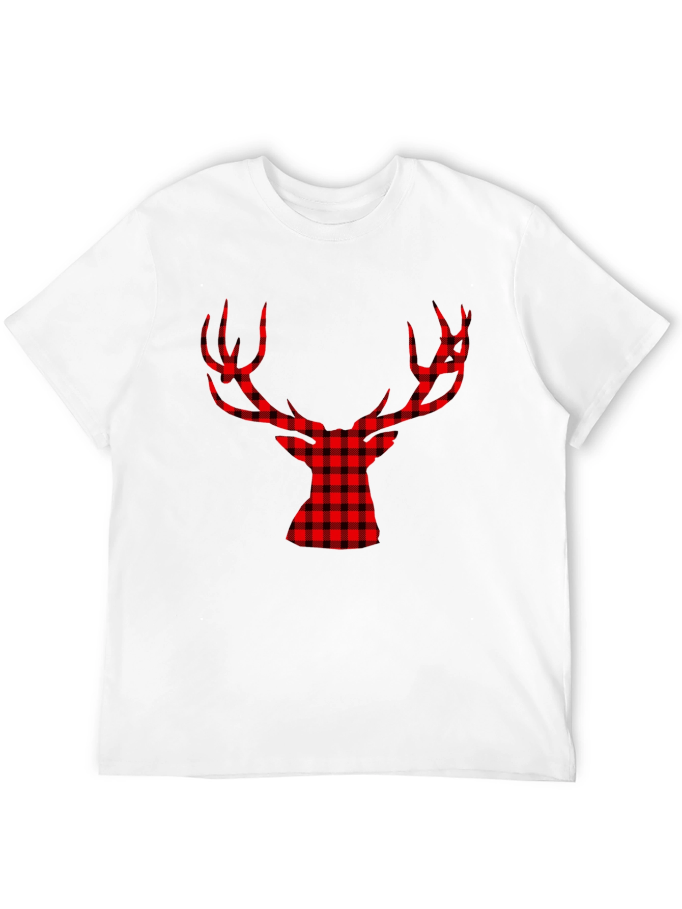 Red Plaid Deer Graphic Black T-Shirt