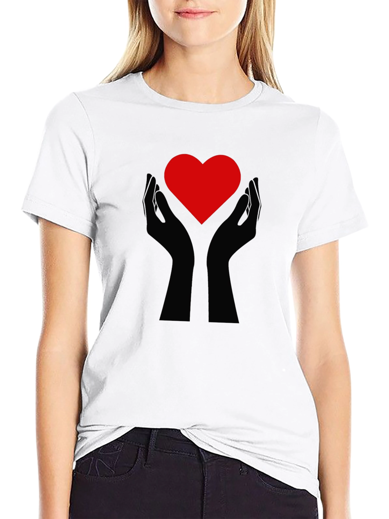 Heart Hands Graphic Tee - Black Cotton Comfort