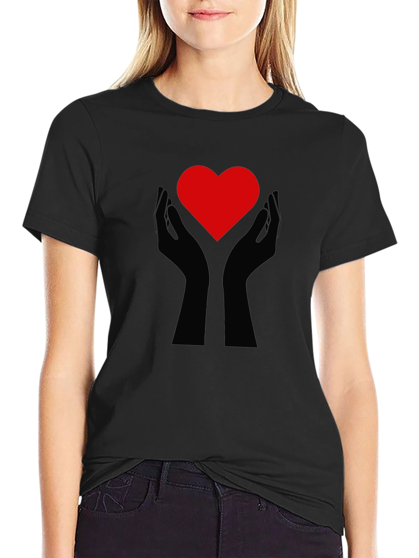 Heart Hands Graphic Tee - Black Cotton Comfort