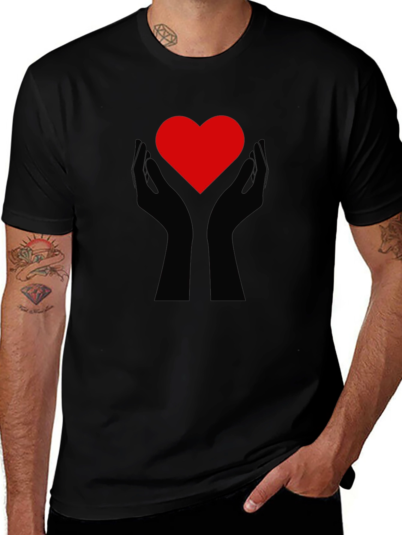 Heart Hands Graphic Tee - Black Cotton Comfort