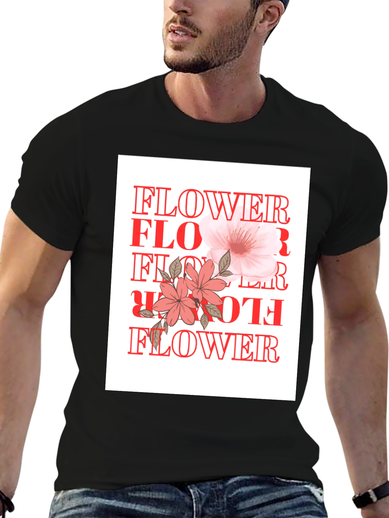 Floral Graphic Tee - Black Cotton Comfort