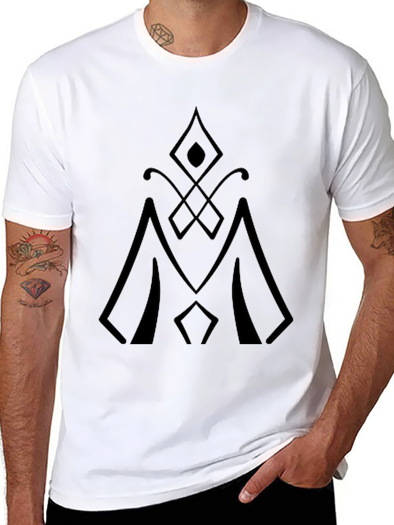 Mens Black T-Shirt with Geometric Design