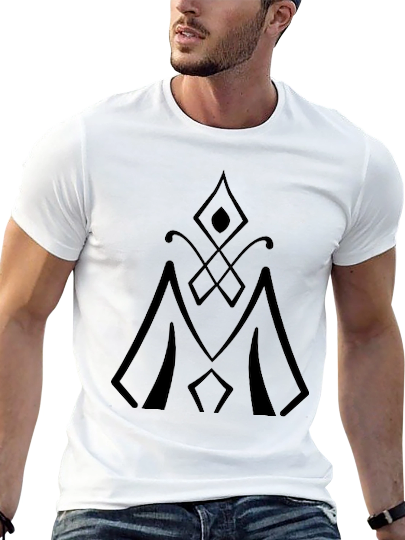 Mens Black T-Shirt with Geometric Design