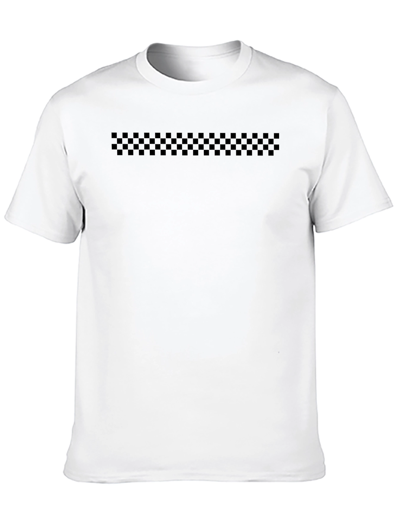 Mens Black T-Shirt with Checkered Stripe