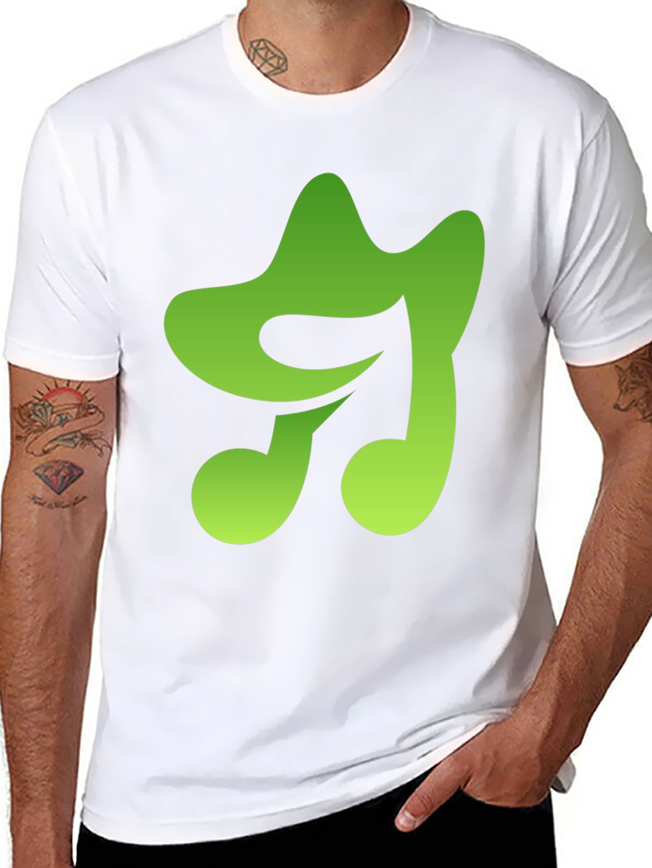 Green Music Note Graphic Black T-Shirt