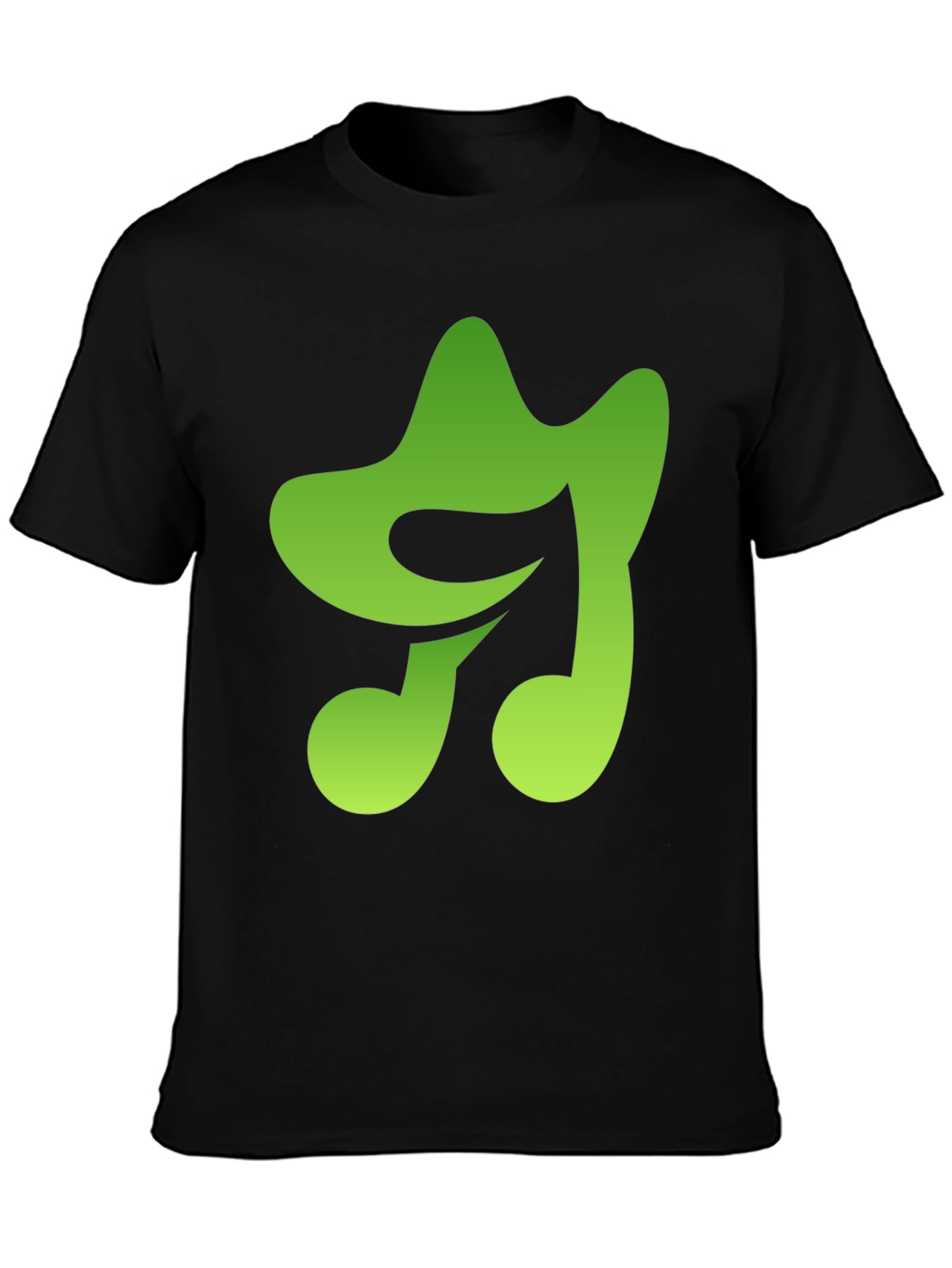 Green Music Note Graphic Black T-Shirt