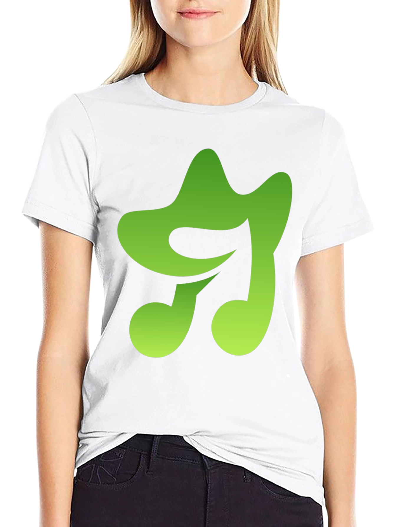 Green Music Note Graphic Black T-Shirt