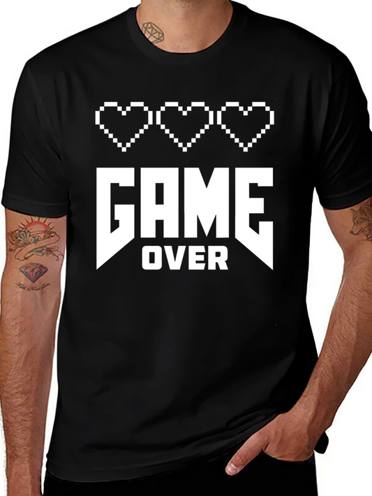 Game Over Pixel Heart Gamer T-Shirt - Black Cotton
