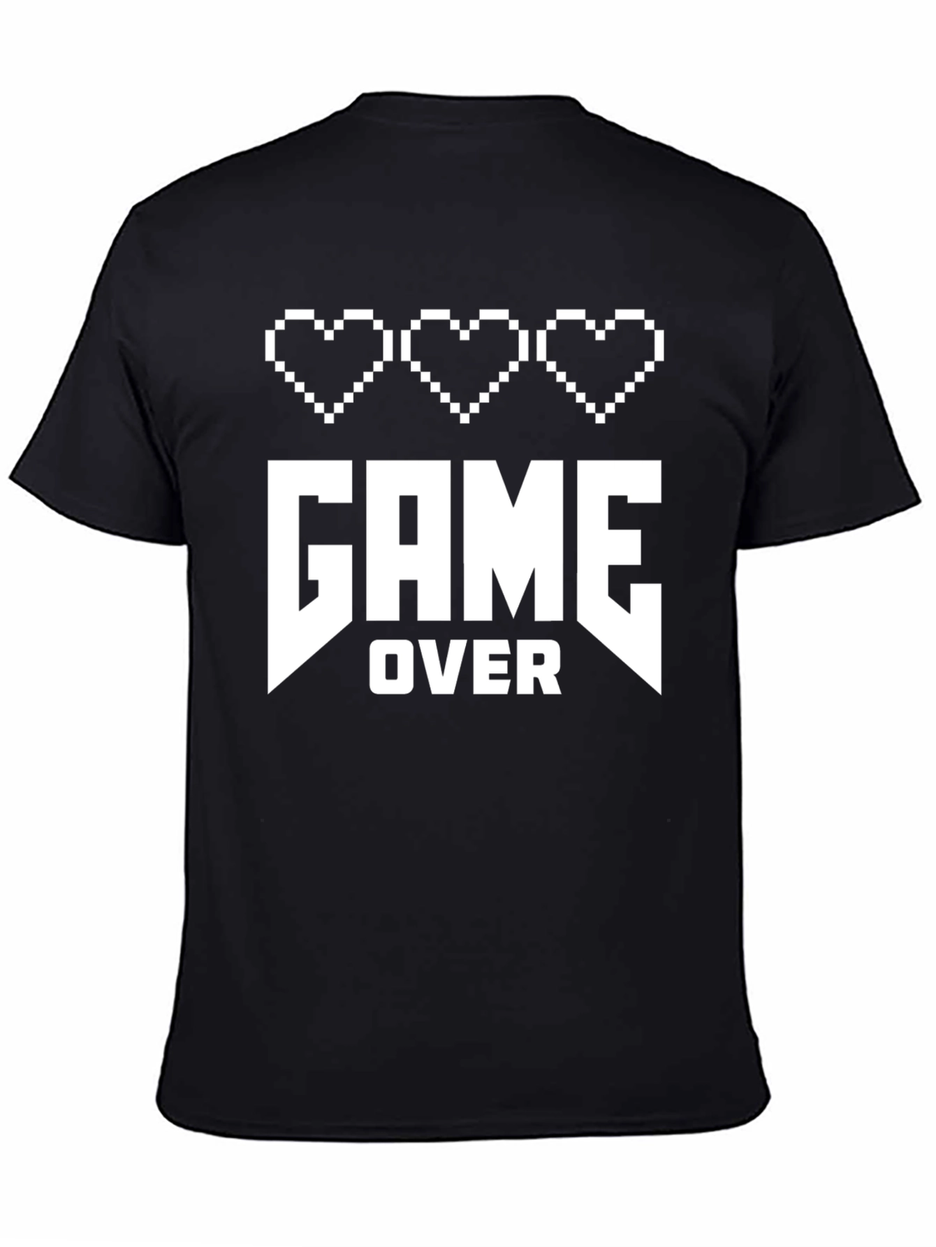 Game Over Pixel Heart Gamer T-Shirt - Black Cotton
