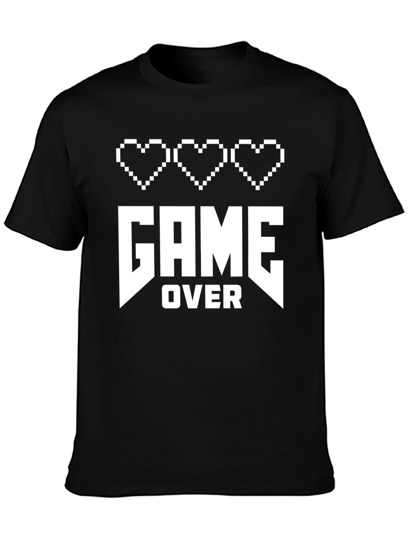 Game Over Pixel Heart Gamer T-Shirt - Black Cotton