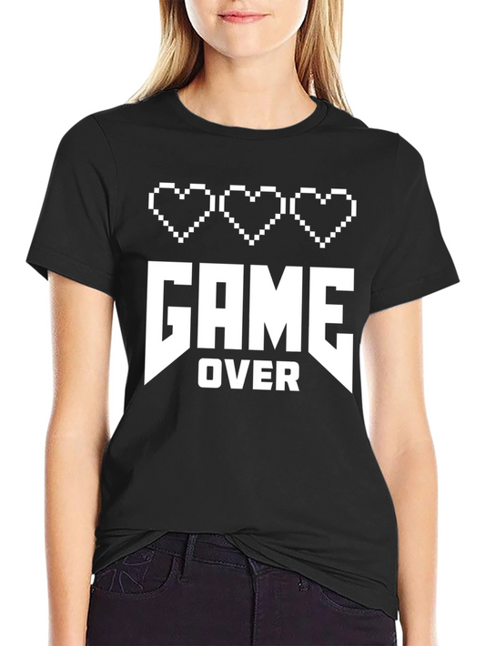 Game Over Pixel Heart Gamer T-Shirt - Black Cotton