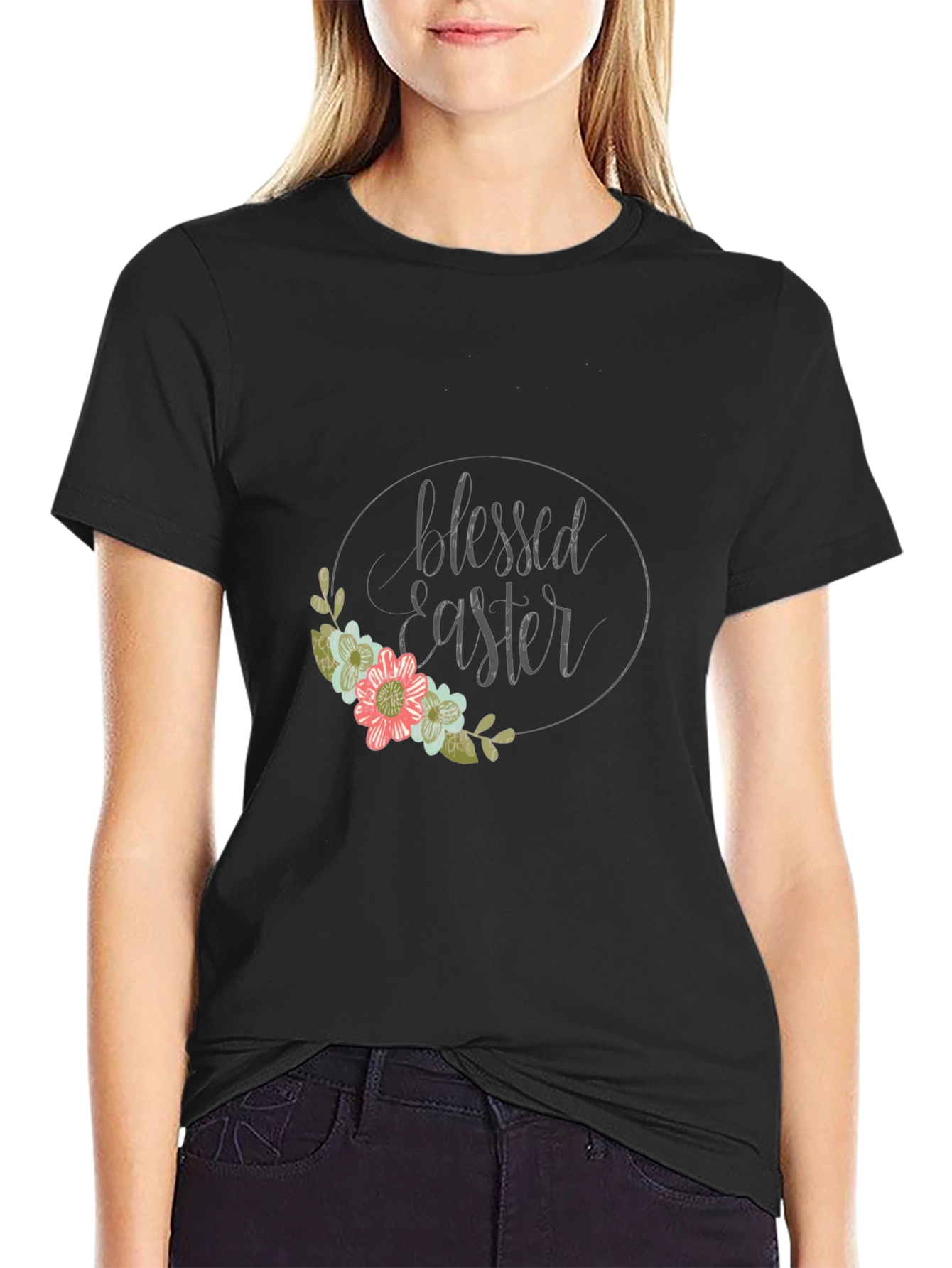 Blessed Easter Floral Graphic T-Shirt