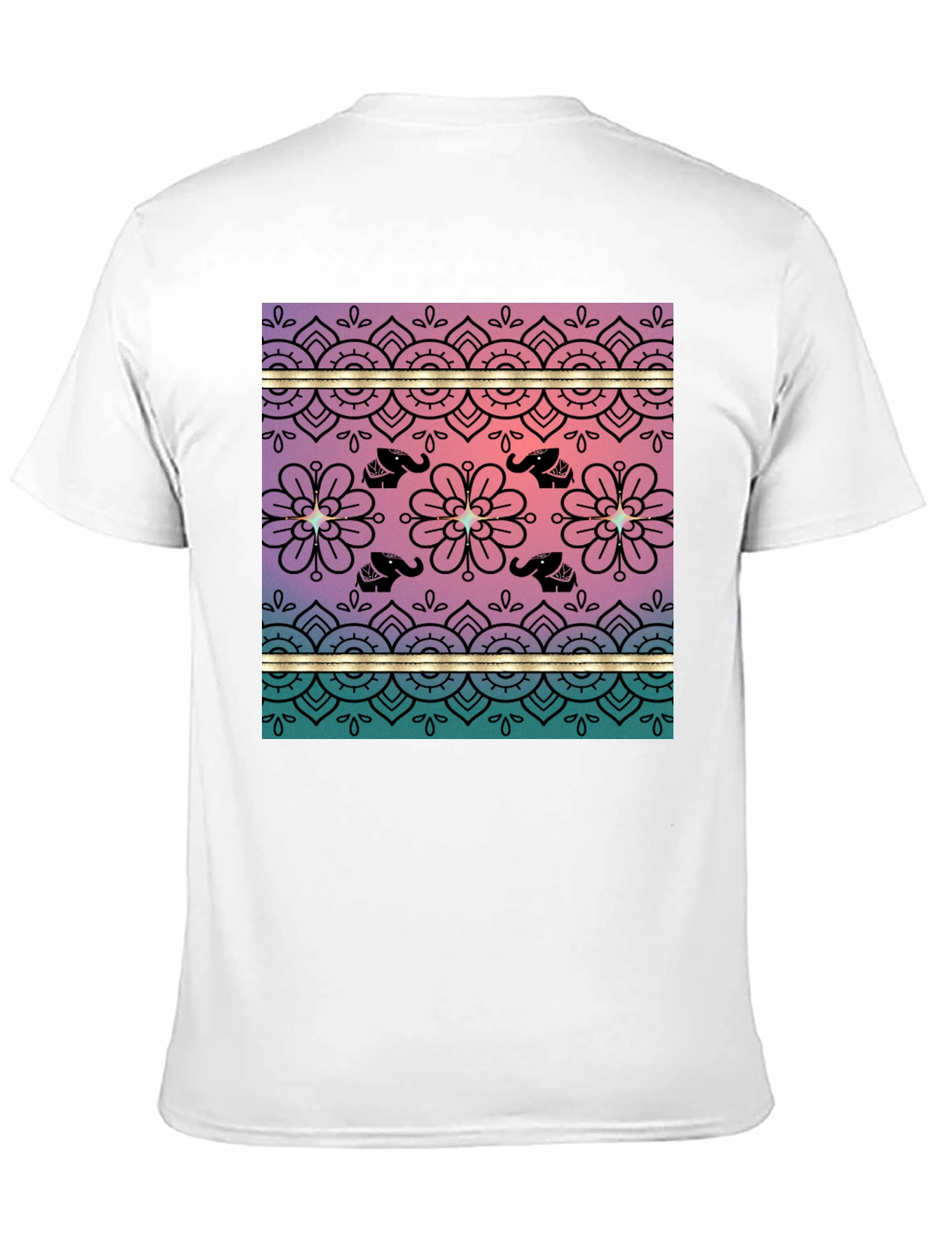 Elephant Mandala Print Tee - Soft Black Cotton Blend
