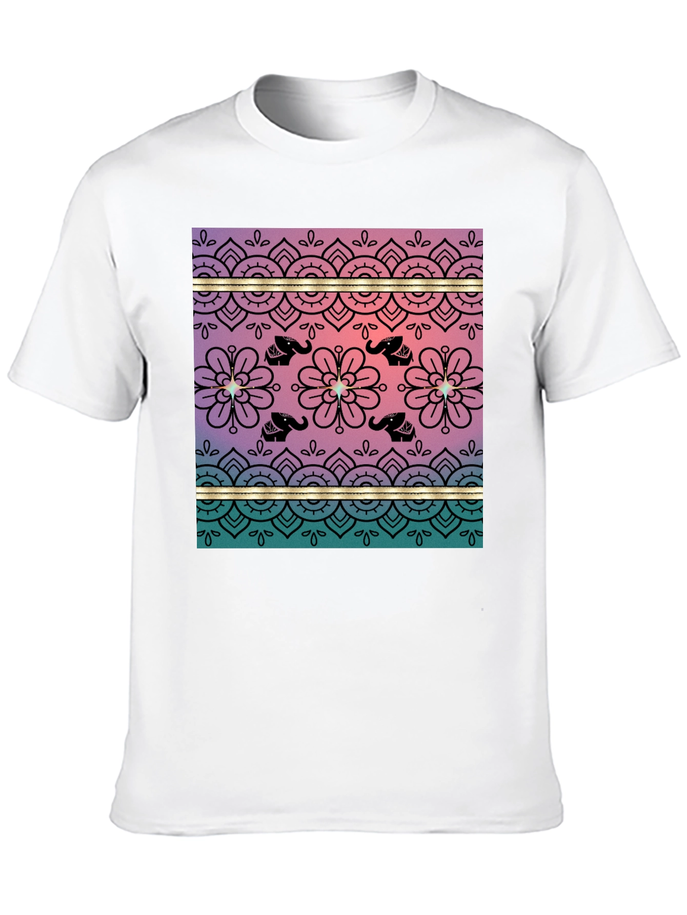Elephant Mandala Print Tee - Soft Black Cotton Blend
