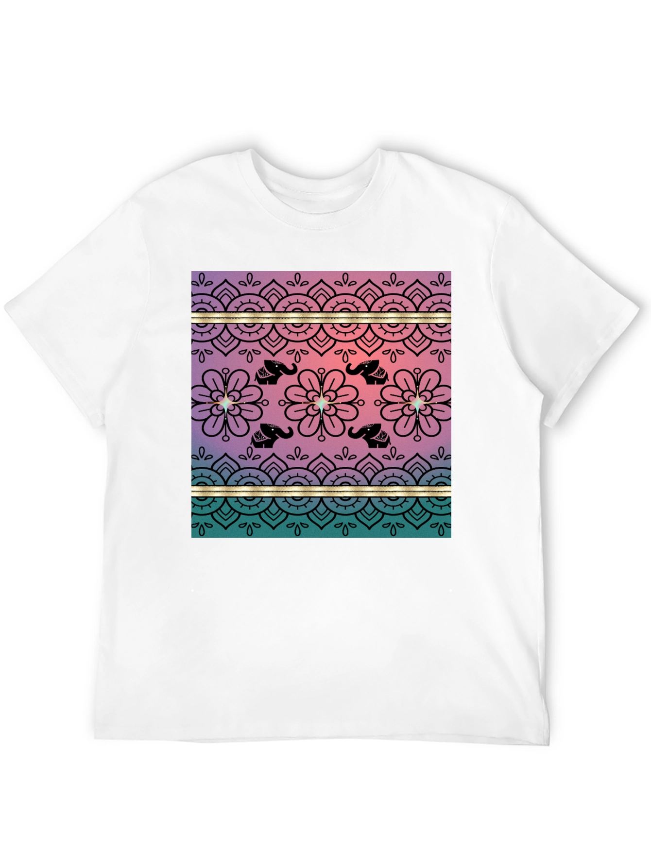 Elephant Mandala Print Tee - Soft Black Cotton Blend