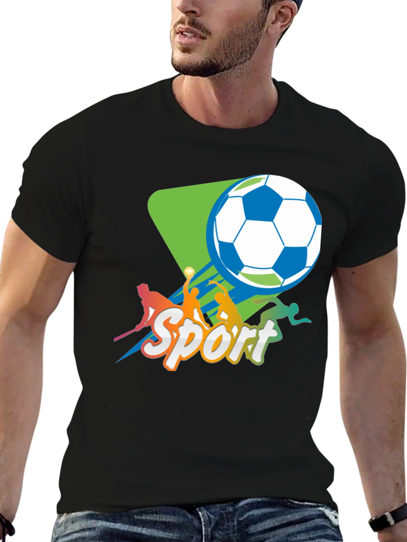 Sport Graphic T-Shirt - Black Crew Neck Tee