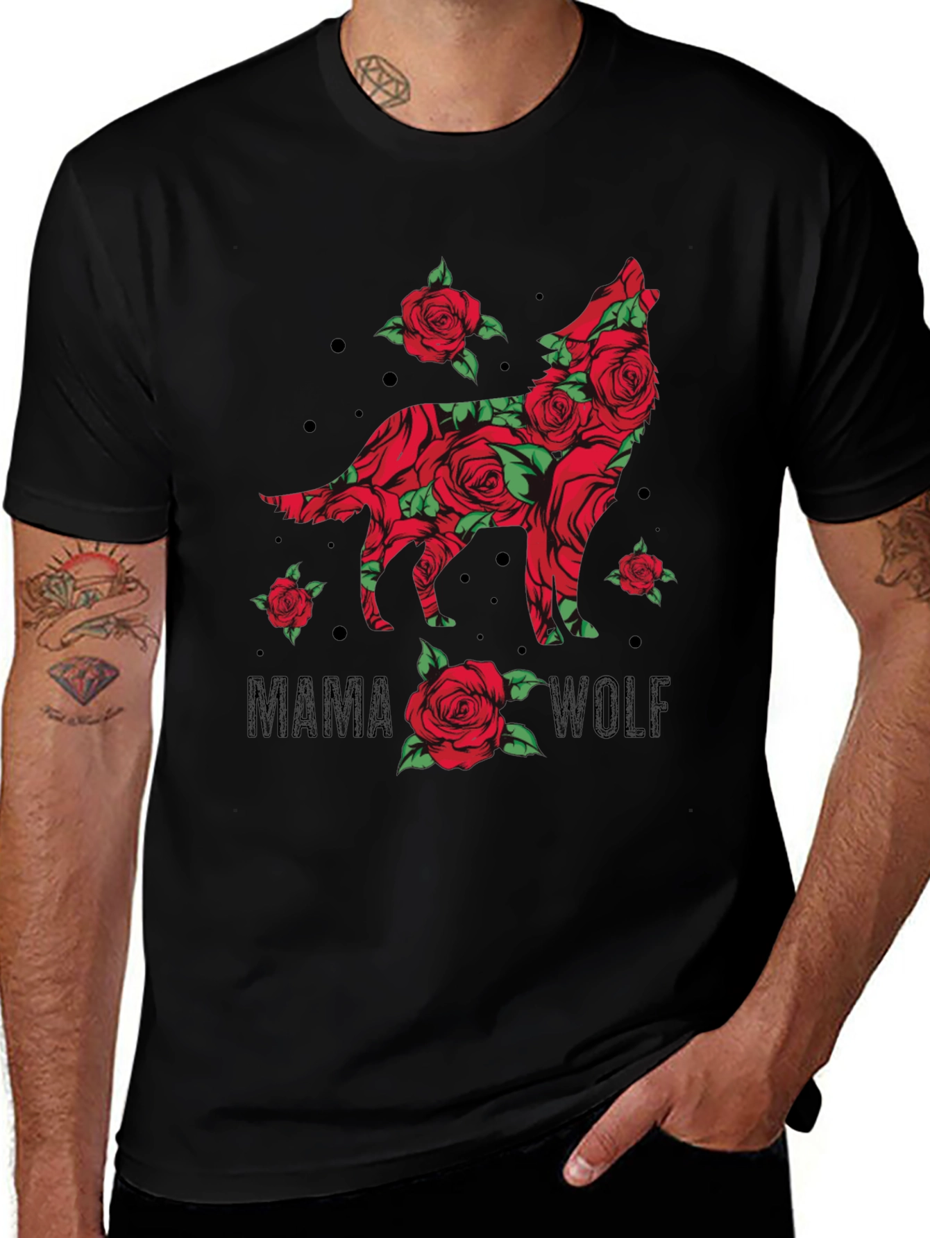Mama Wolf Rose Graphic T-Shirt