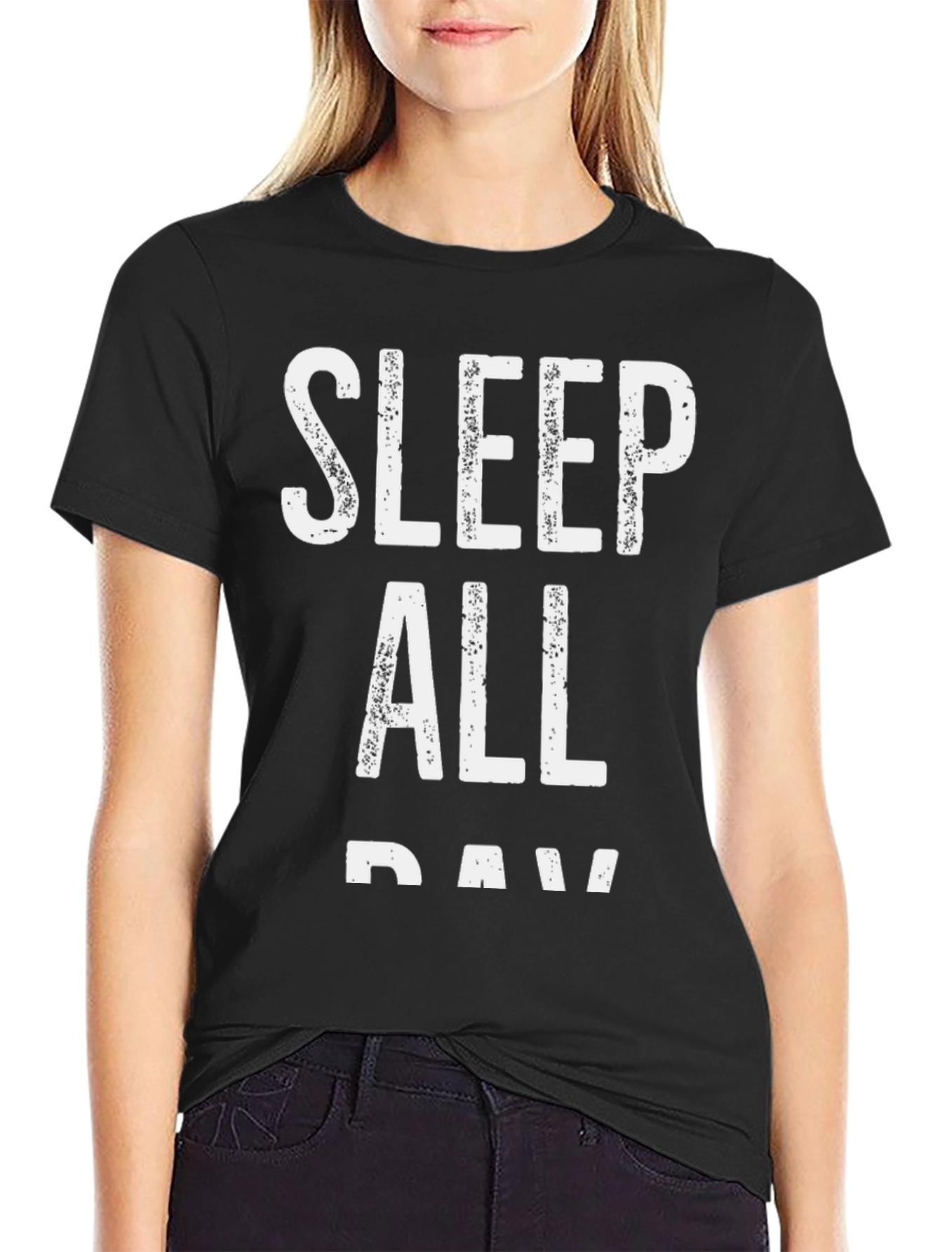 Sleep All Day Graphic Tee - Black Cotton T-Shirt