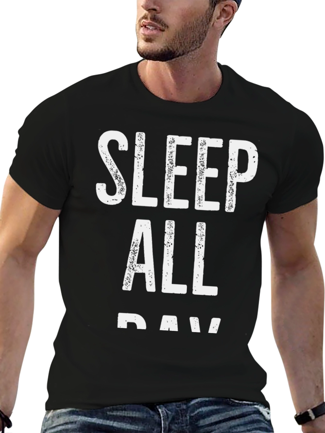 Sleep All Day Graphic Tee - Black Cotton T-Shirt