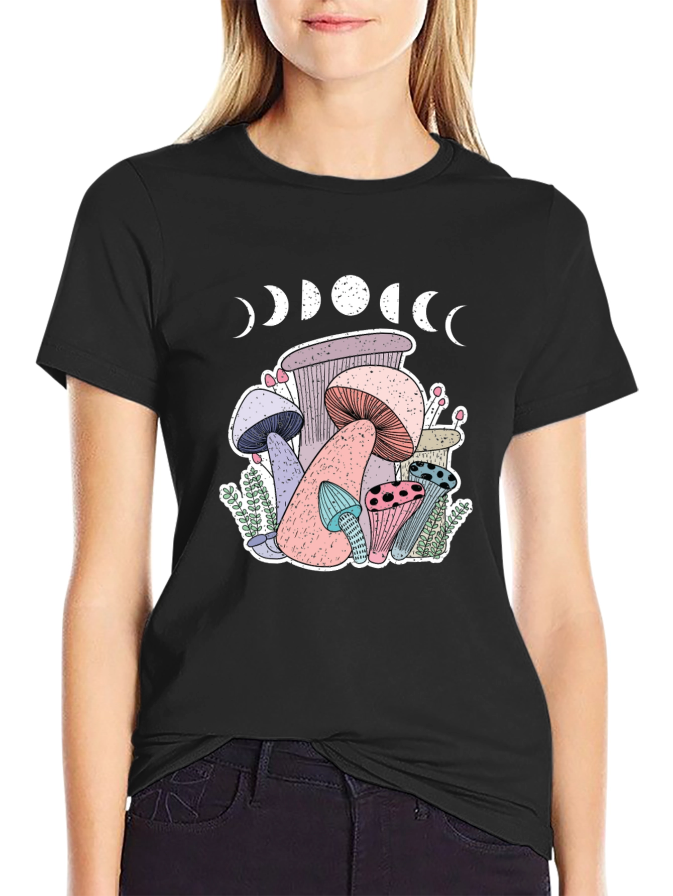Mushroom Moon Phase Graphic T-Shirt