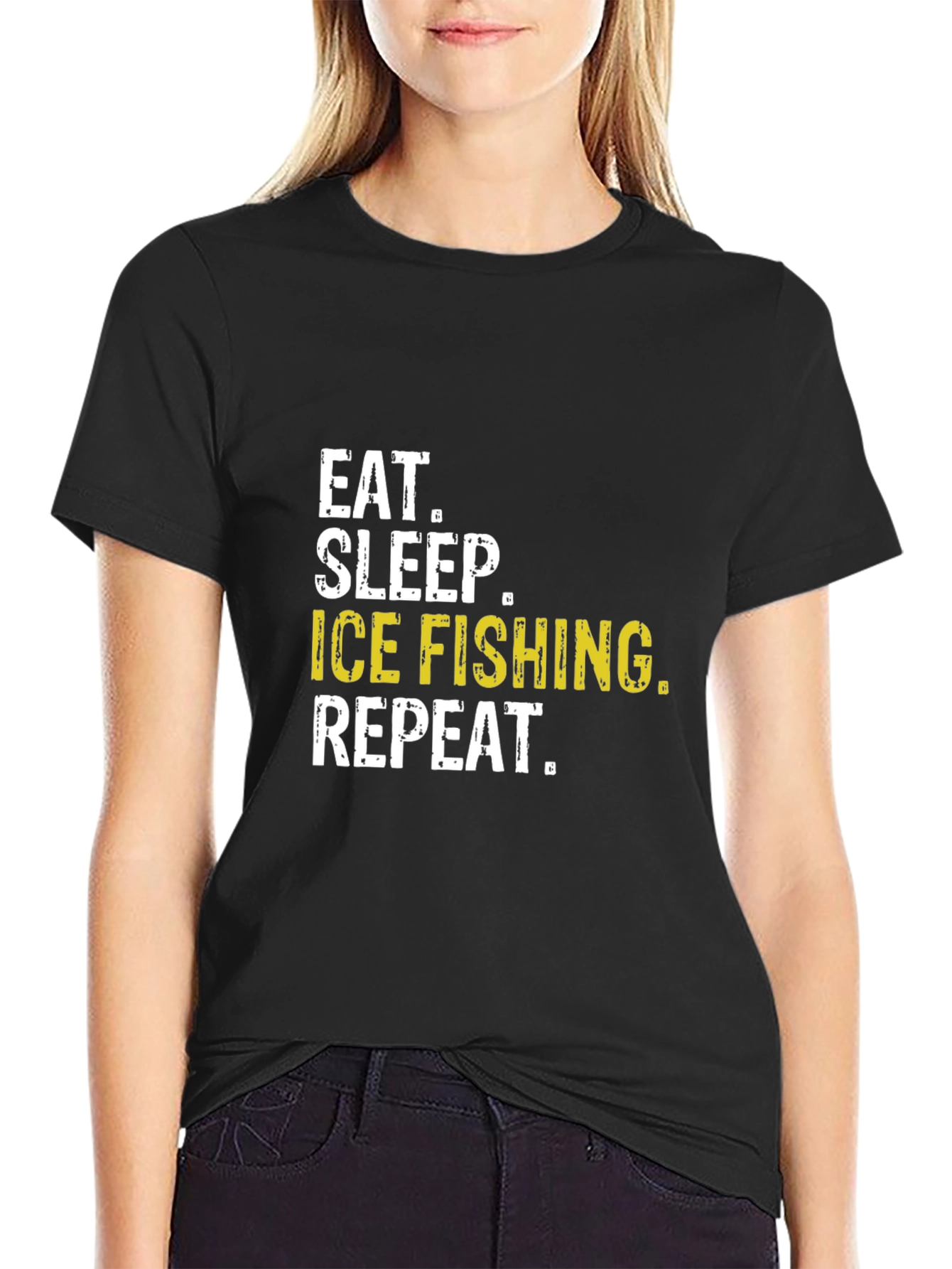 Eat Sleep Ice Fishing Repeat Black T-Shirt