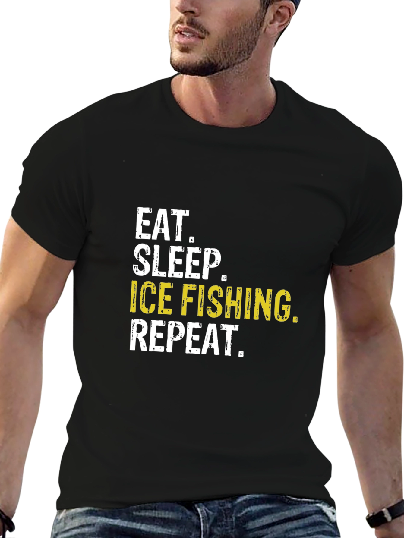 Eat Sleep Ice Fishing Repeat Black T-Shirt