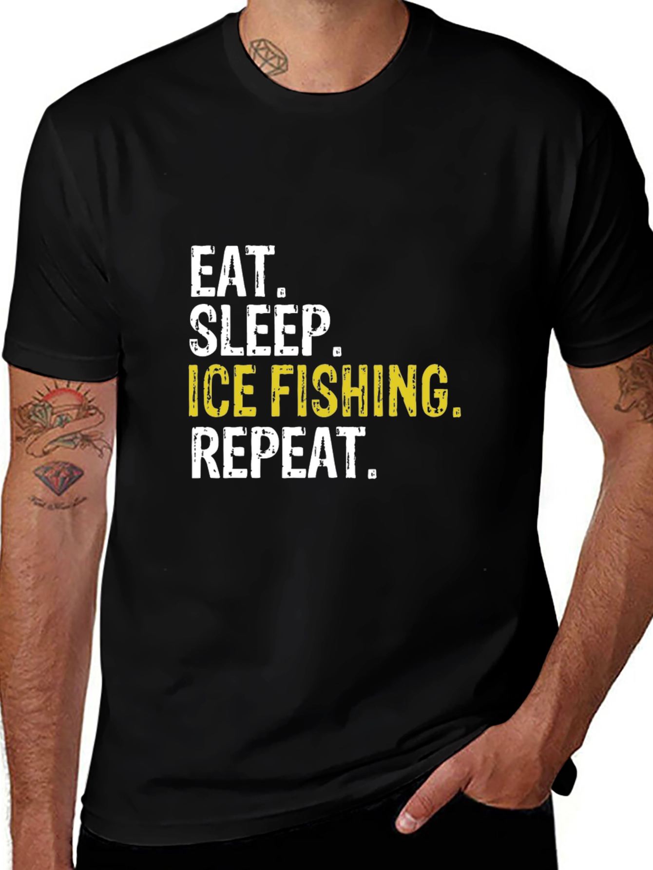 Eat Sleep Ice Fishing Repeat Black T-Shirt