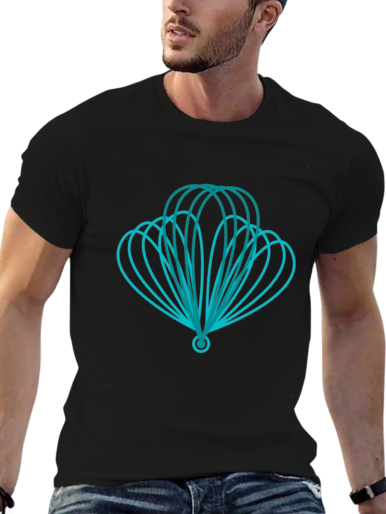 Geometric Teal Design Black T-Shirt