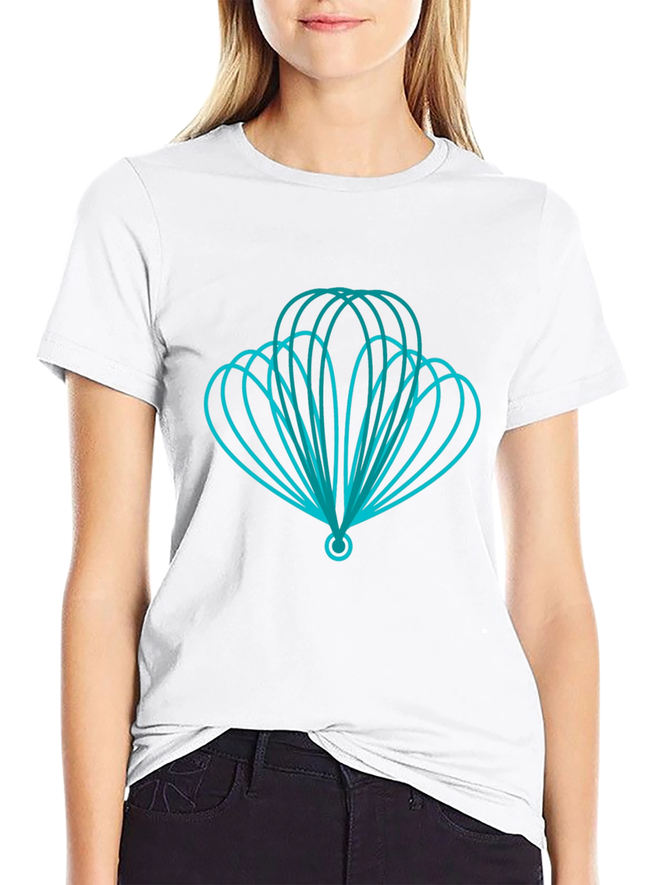 Geometric Teal Design Black T-Shirt