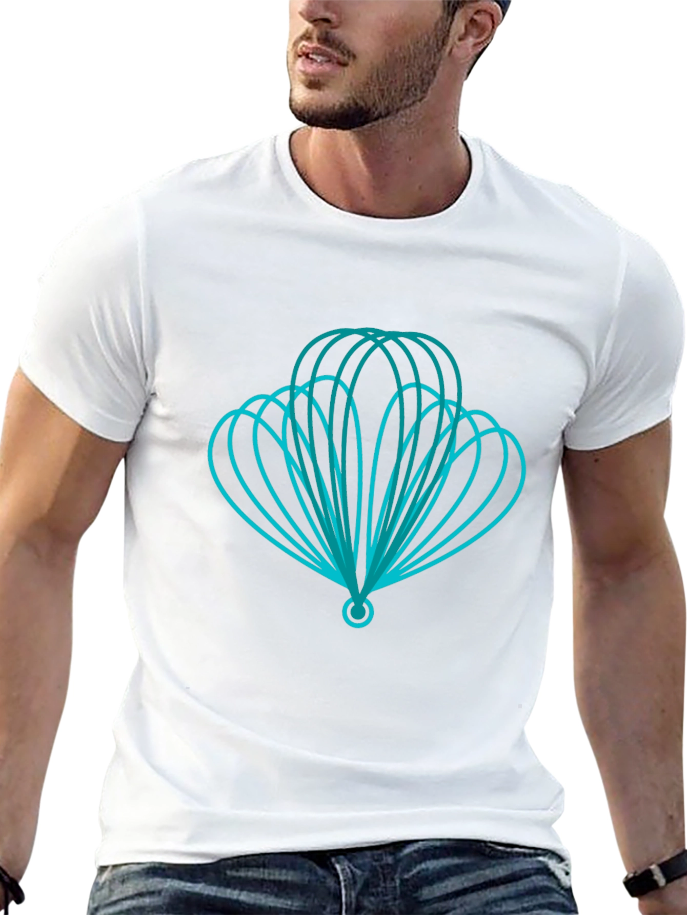 Geometric Teal Design Black T-Shirt
