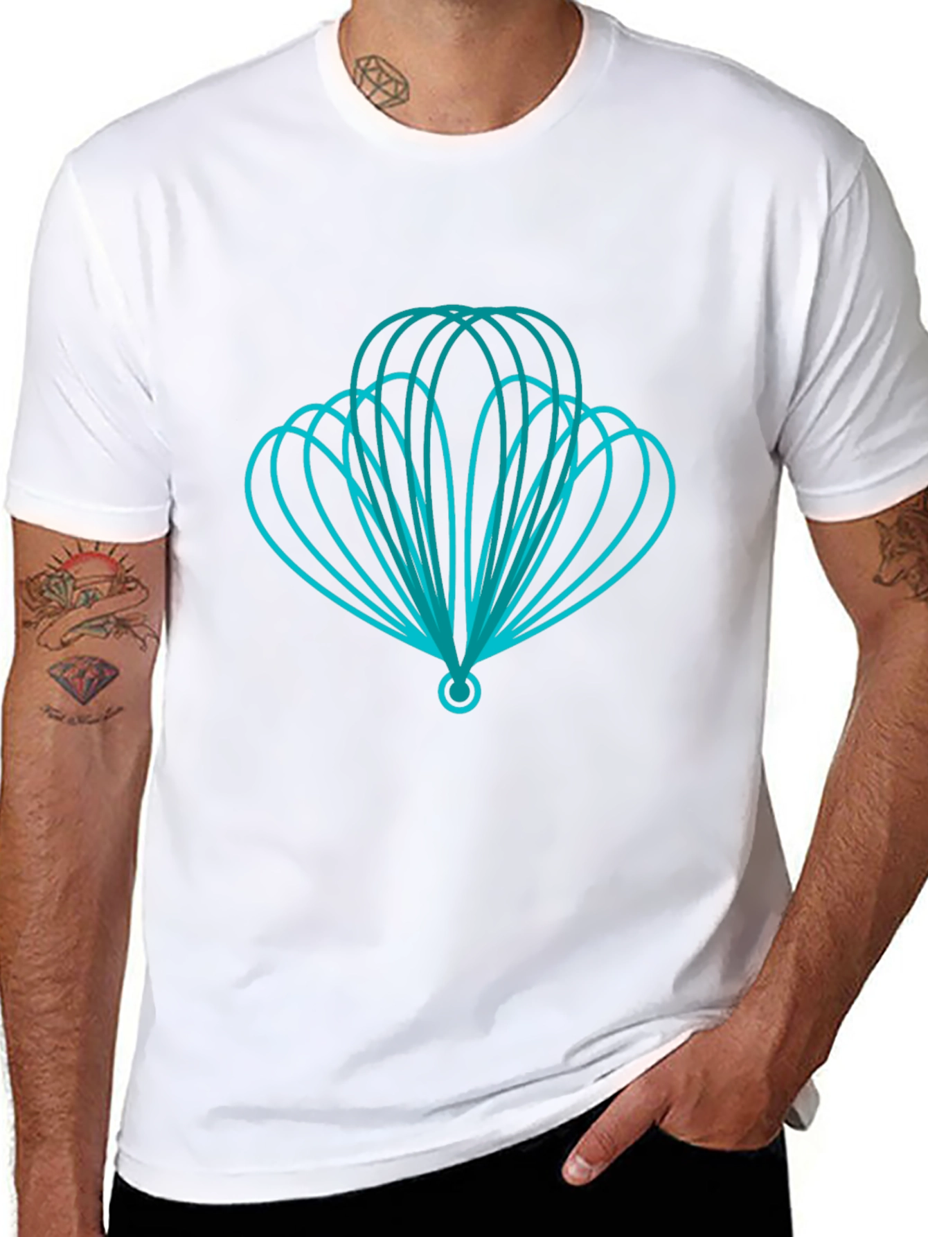 Geometric Teal Design Black T-Shirt