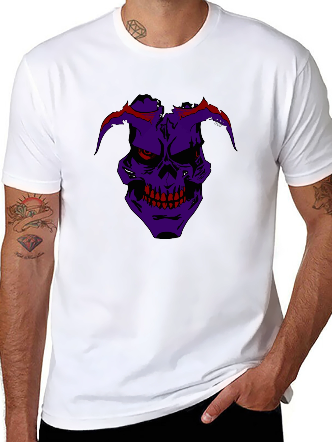 Grim Purple Skull Graphic Tee - Mens Black T-Shirt