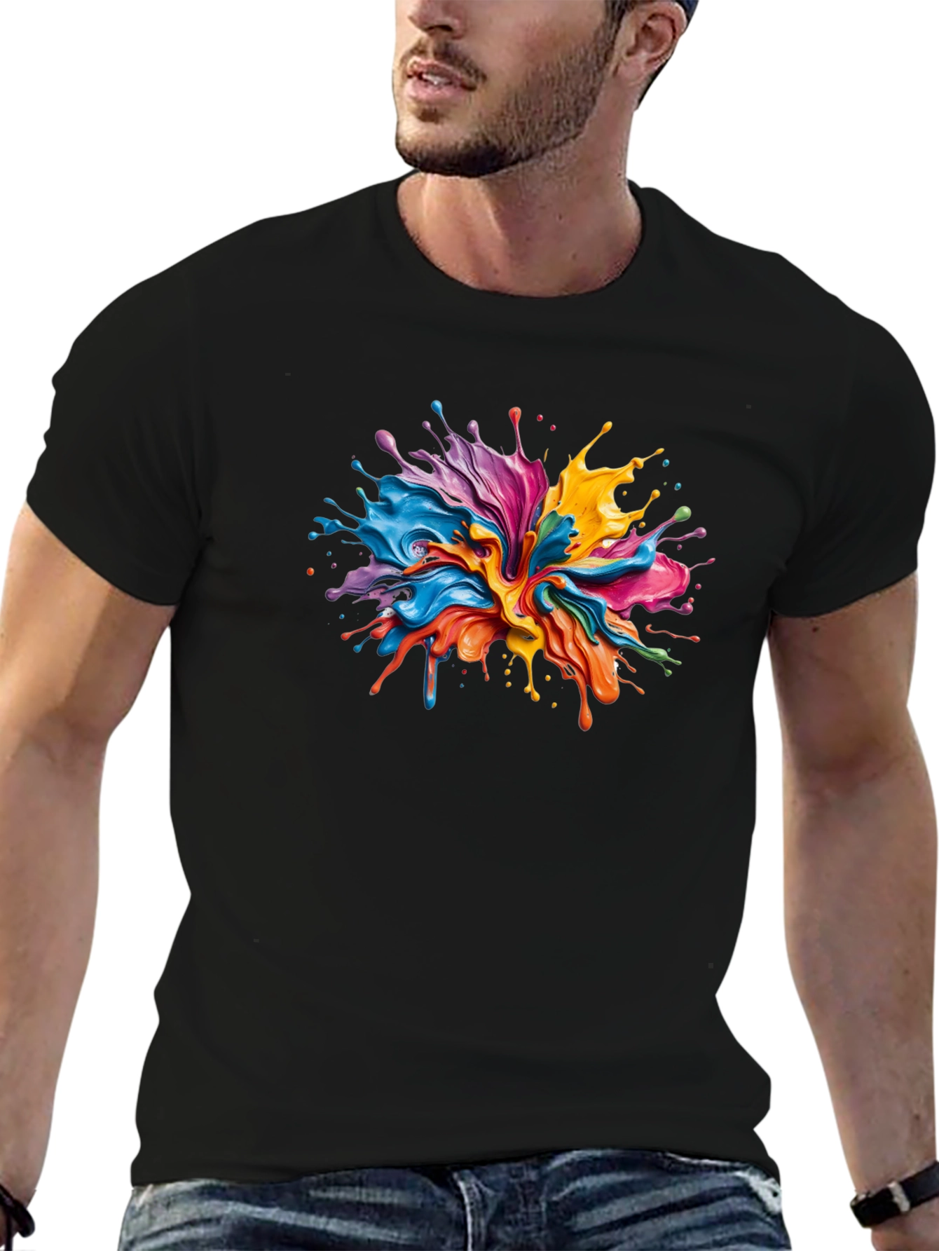 Vibrant Paint Splash Black T-Shirt