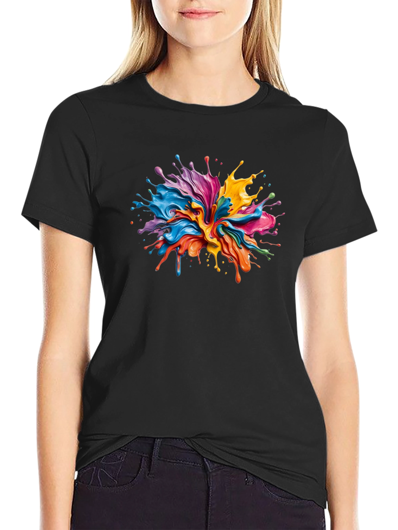 Vibrant Paint Splash Black T-Shirt