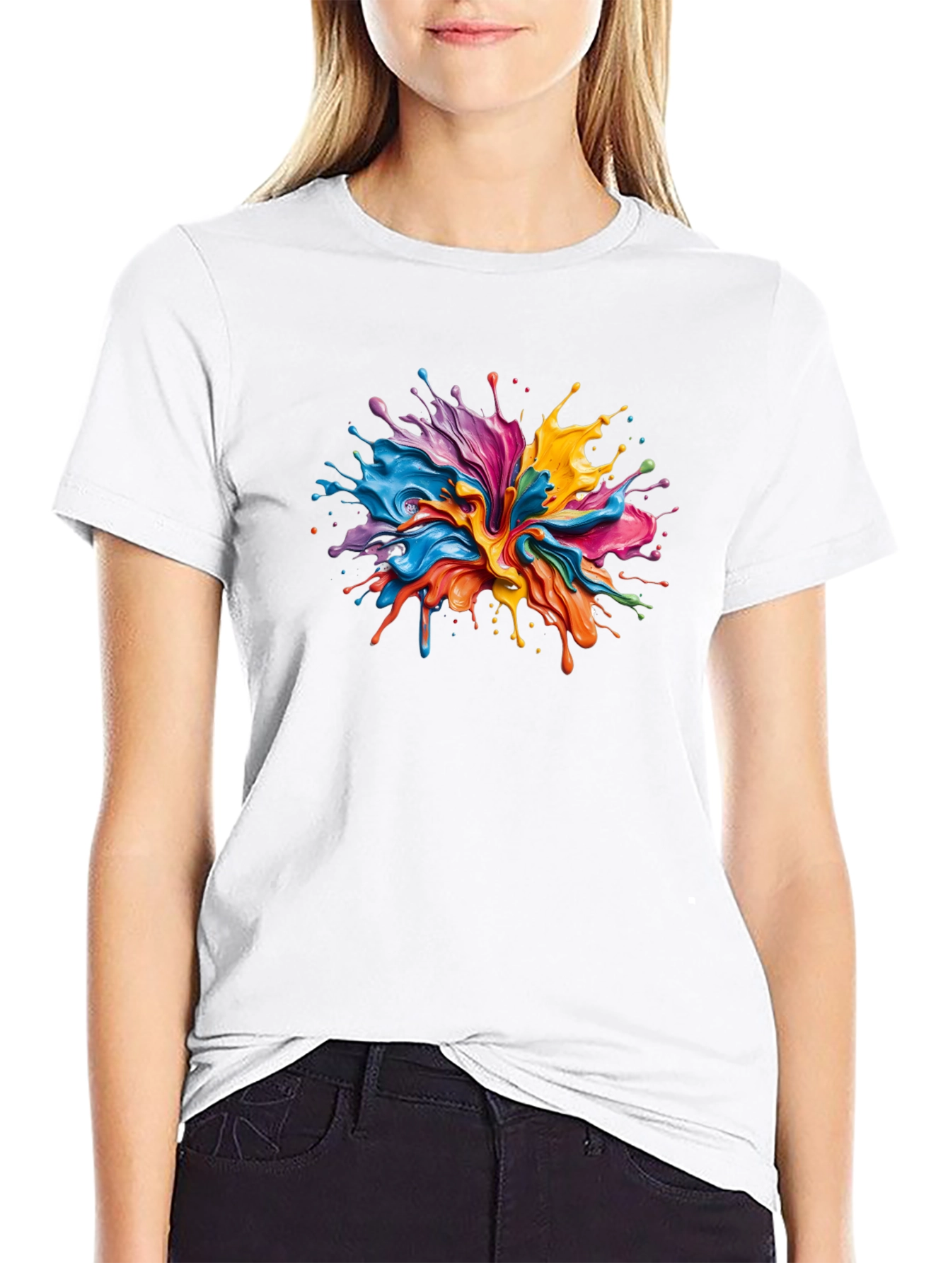 Vibrant Paint Splash Black T-Shirt
