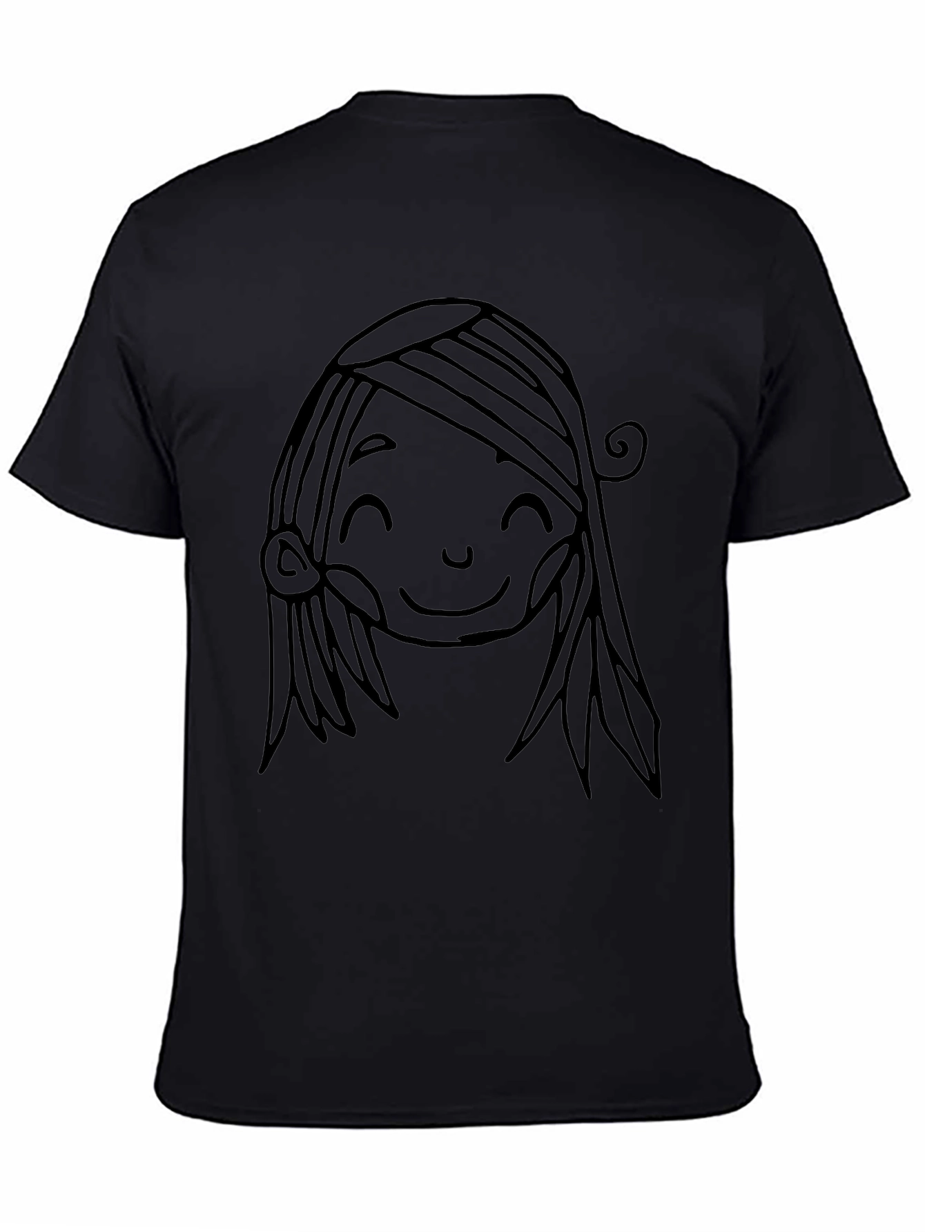 Cute Cartoon Face Graphic Black T-Shirt