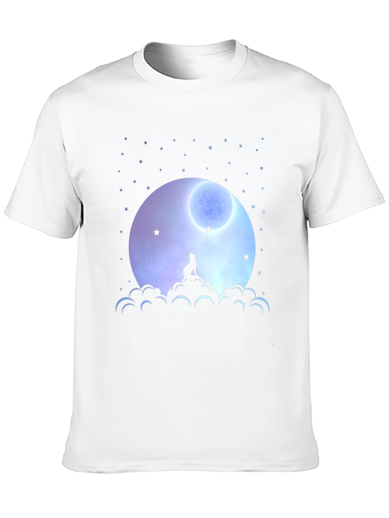 Moon Gazing Cat Graphic Tee - Black Cotton T-Shirt