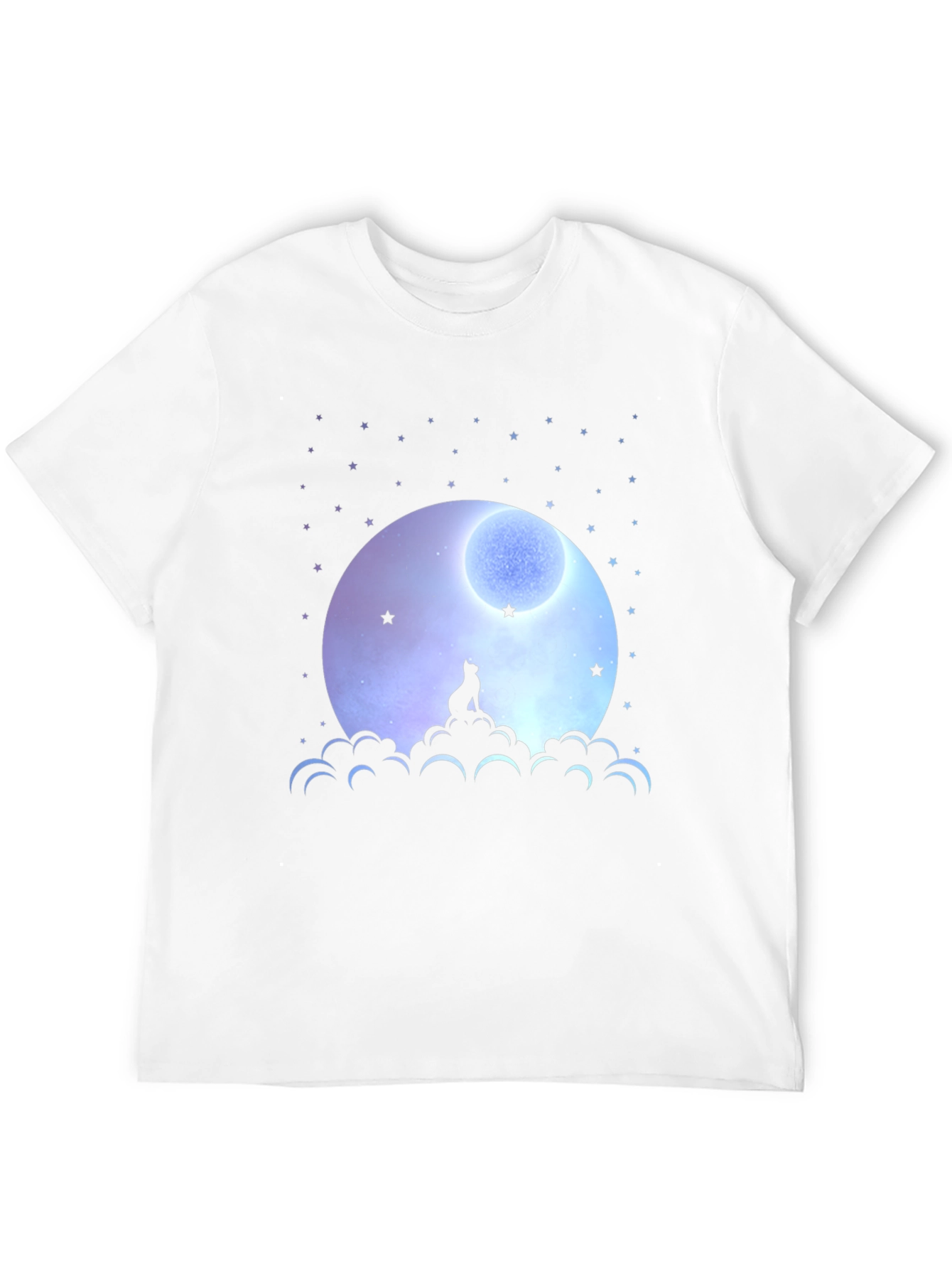 Moon Gazing Cat Graphic Tee - Black Cotton T-Shirt