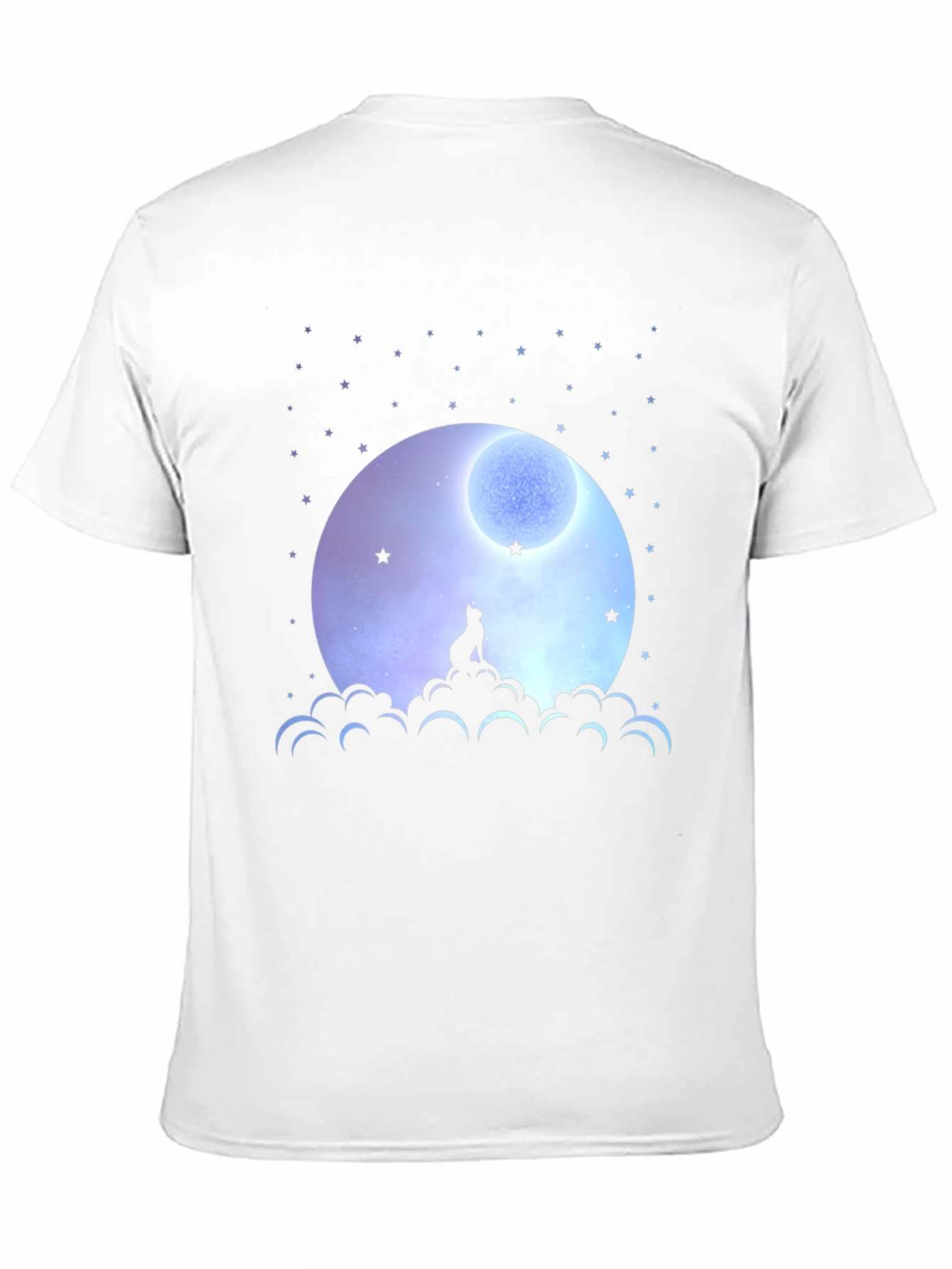Moon Gazing Cat Graphic Tee - Black Cotton T-Shirt