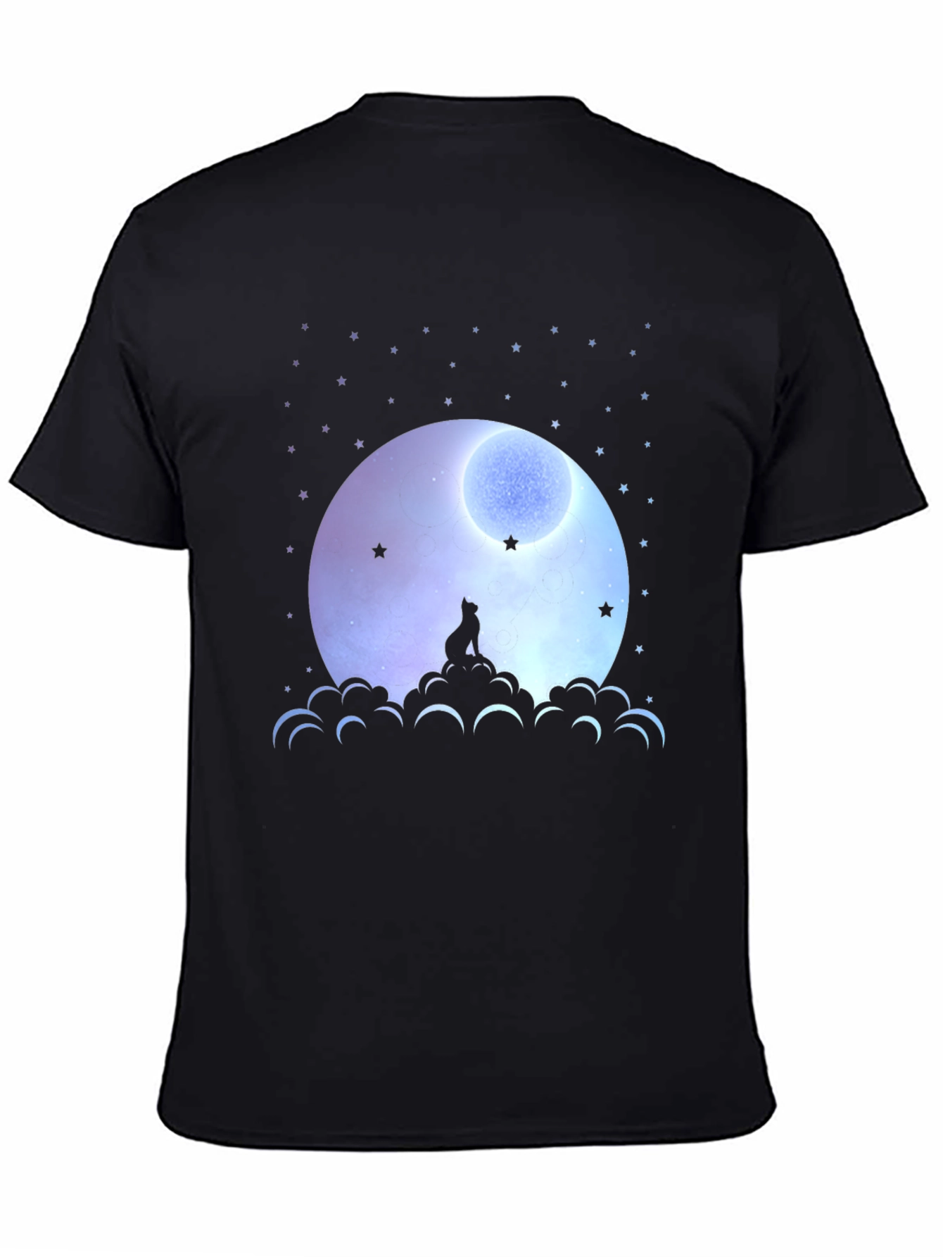 Moon Gazing Cat Graphic Tee - Black Cotton T-Shirt