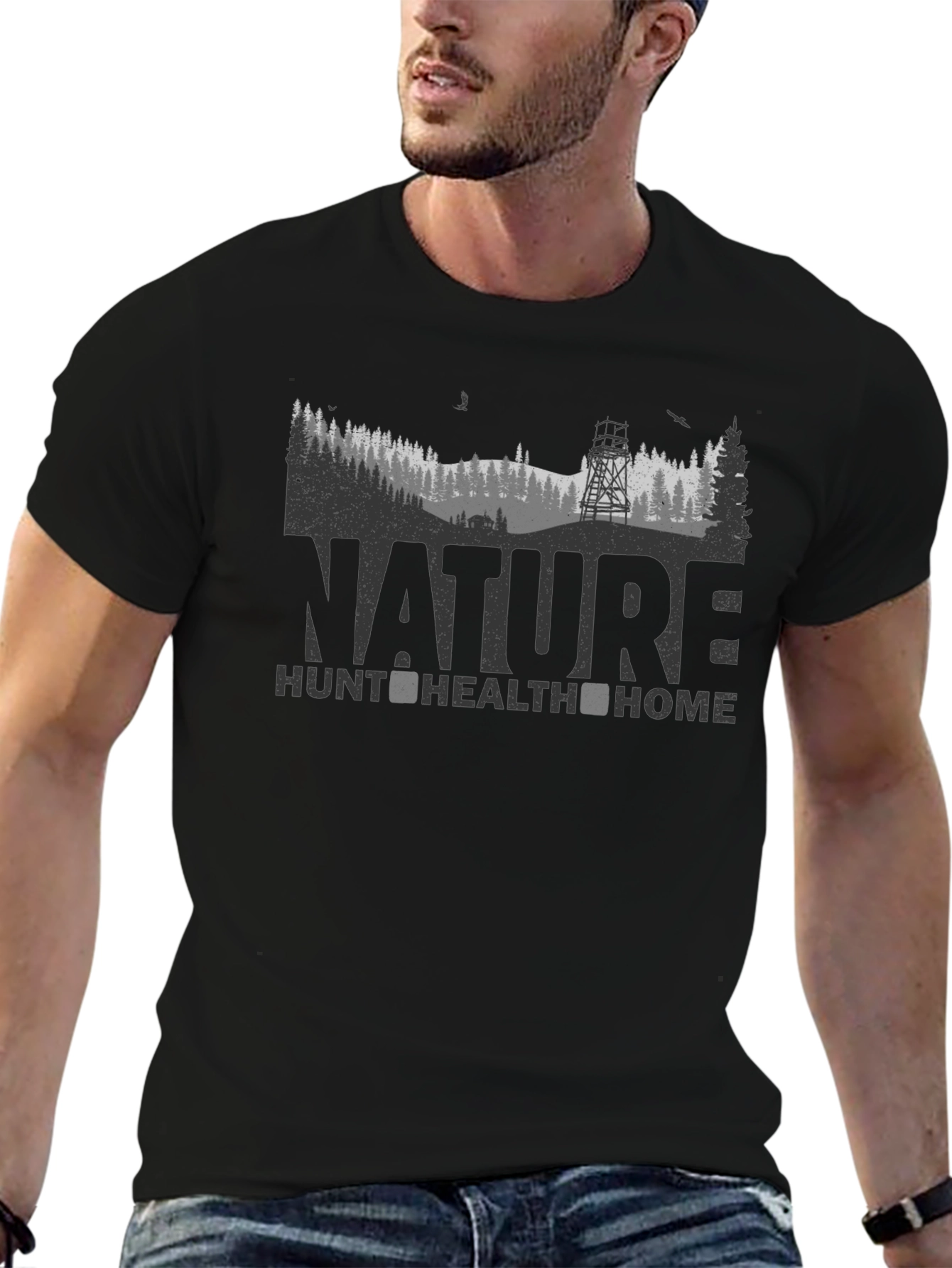 Nature Hunt Health Home Black Graphic Tee