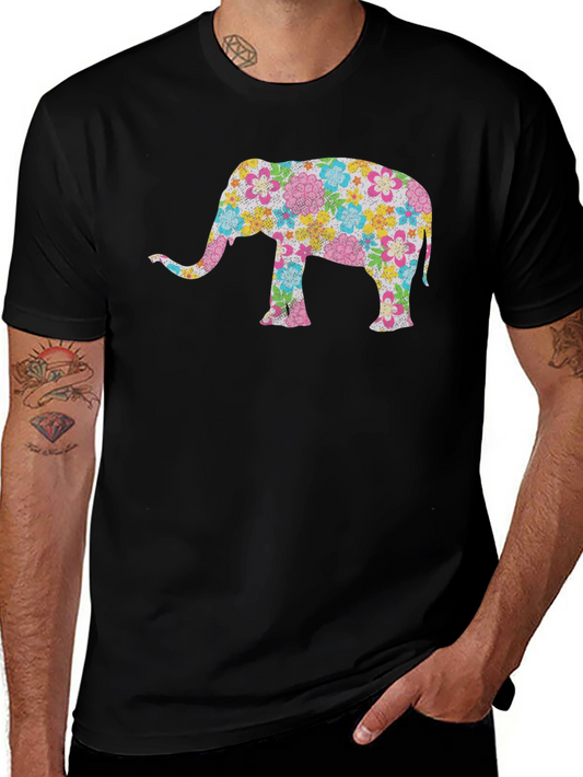 Floral Elephant Black T-Shirt - Unique Design