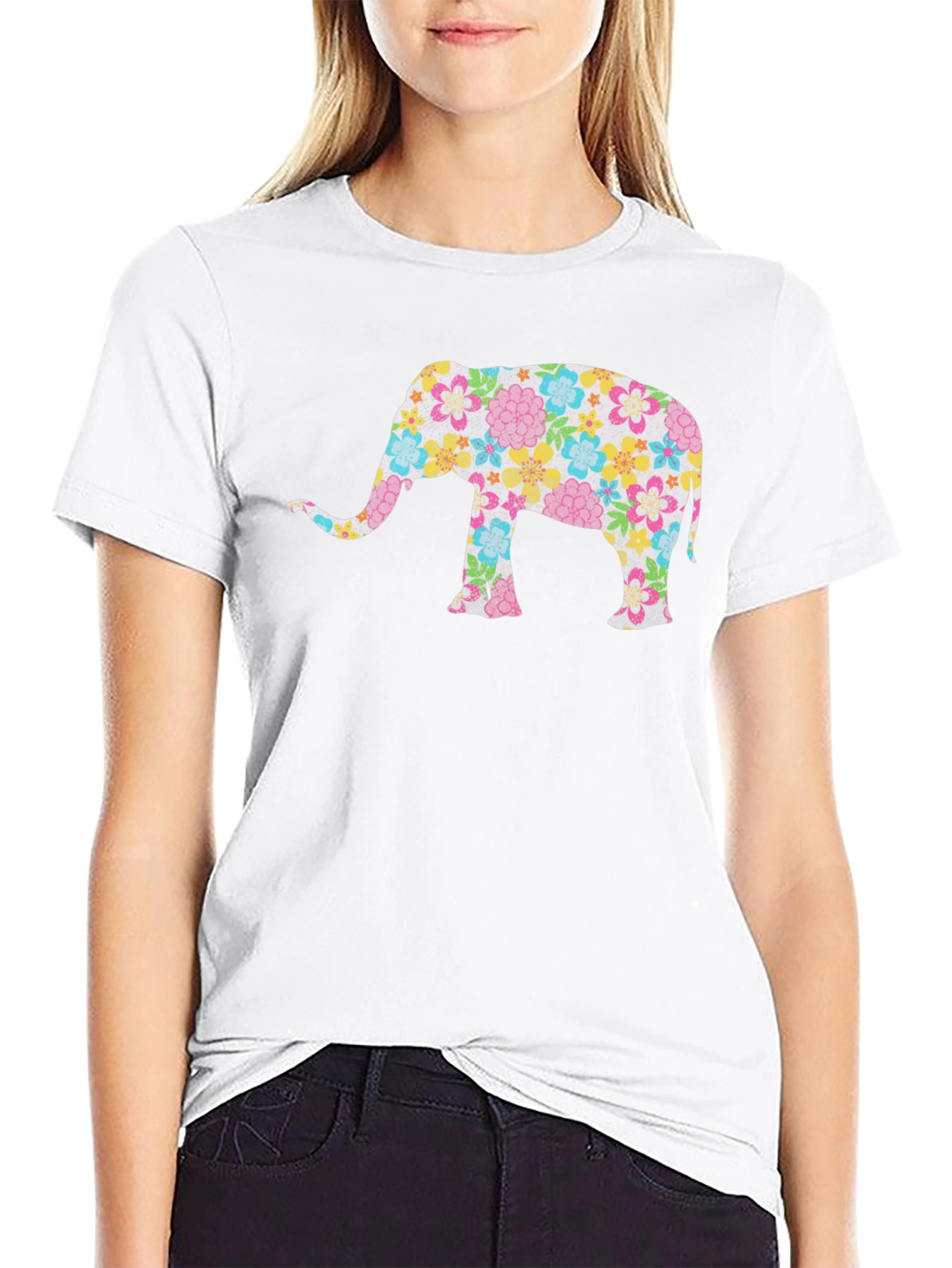 Floral Elephant Black T-Shirt - Unique Design