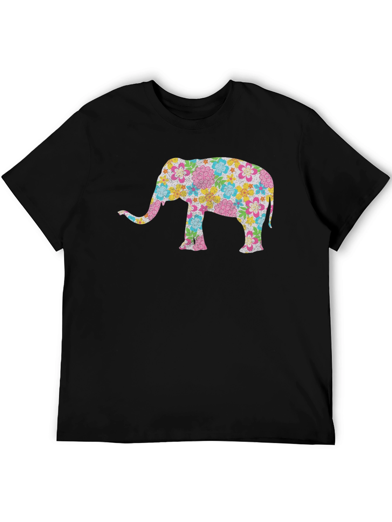 Floral Elephant Black T-Shirt - Unique Design