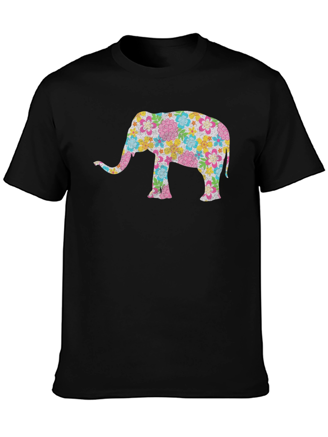 Floral Elephant Black T-Shirt - Unique Design