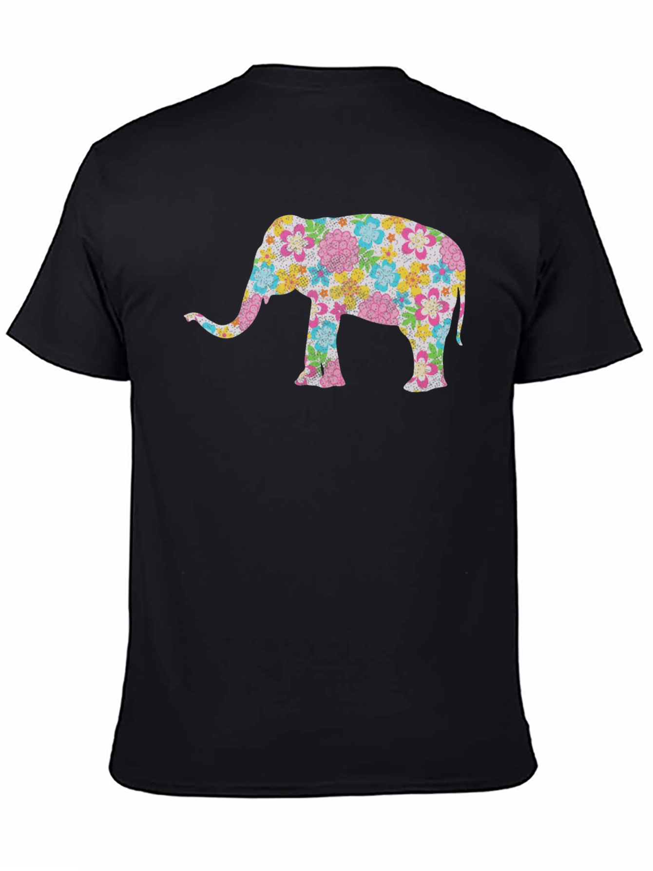Floral Elephant Black T-Shirt - Unique Design