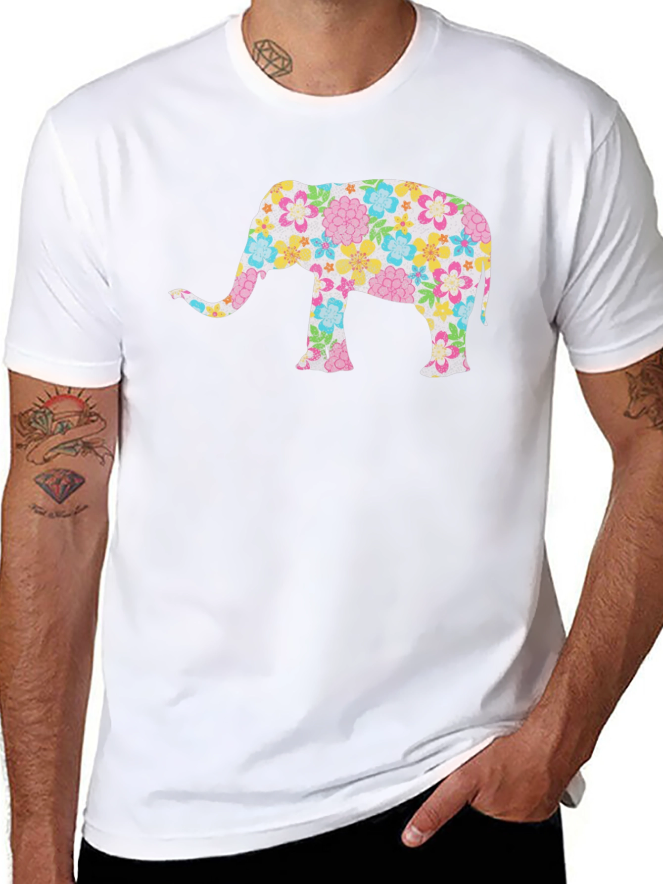Floral Elephant Black T-Shirt - Unique Design