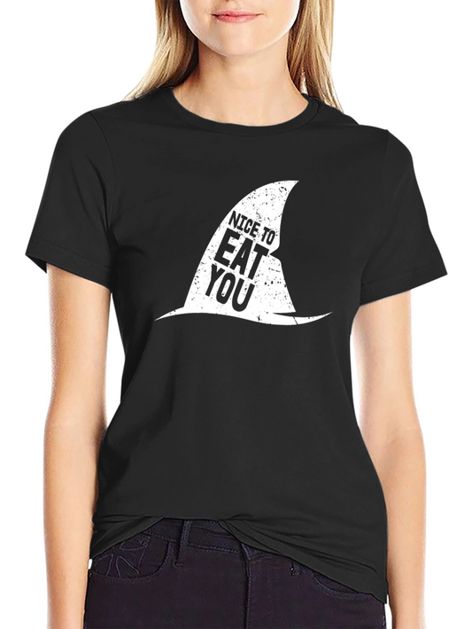 Nice To Eat You Shark Fin Black T-Shirt