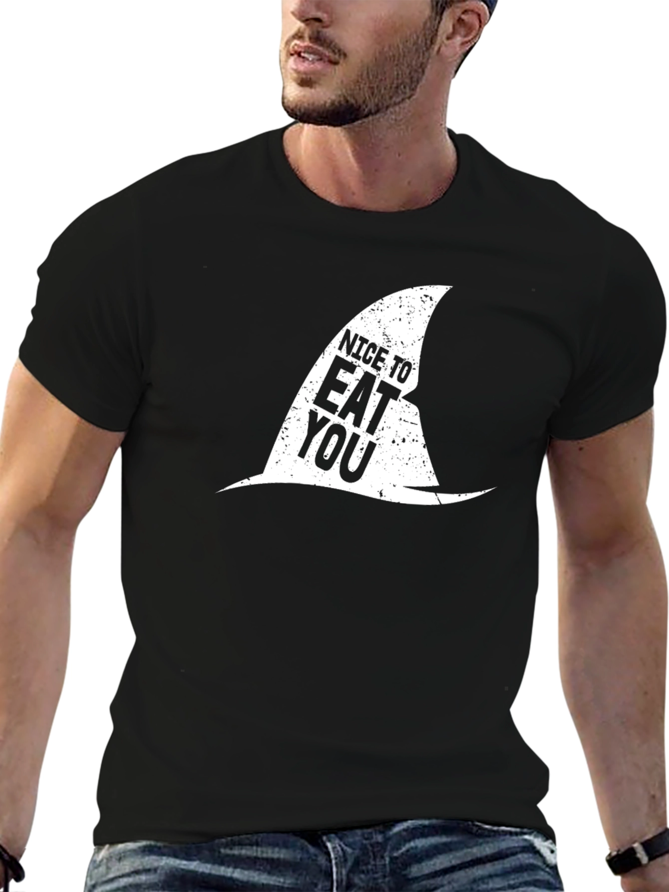 Nice To Eat You Shark Fin Black T-Shirt